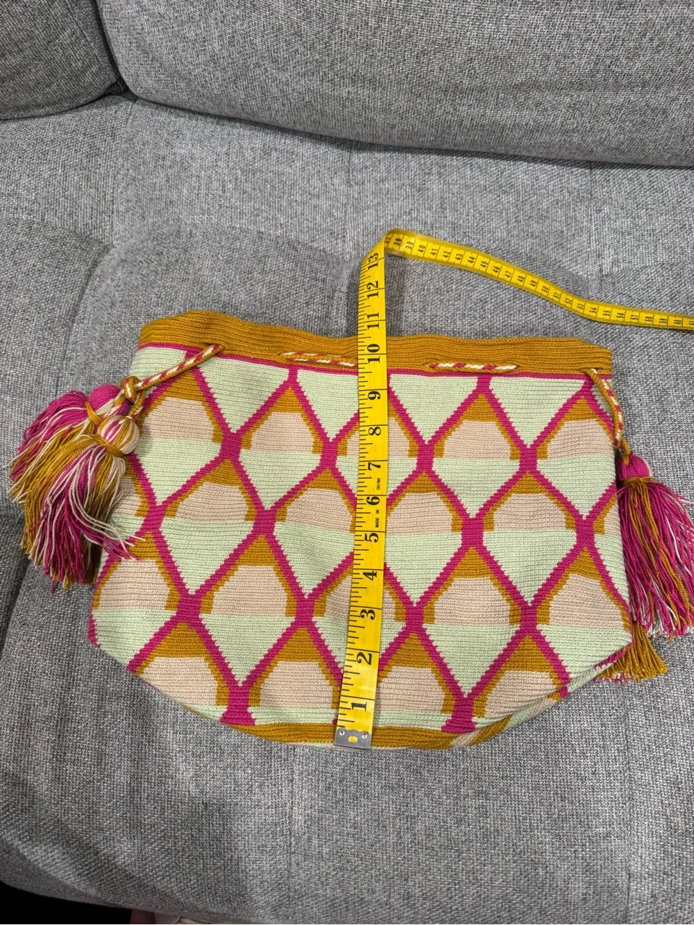 Handwoven Pink & Mint Geometric Shoulder Satchel